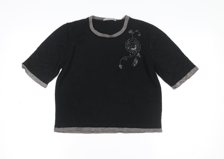 Marks and Spencer Women's Black Beaded Wool Blend Short Sleeve Knit Top Size 12