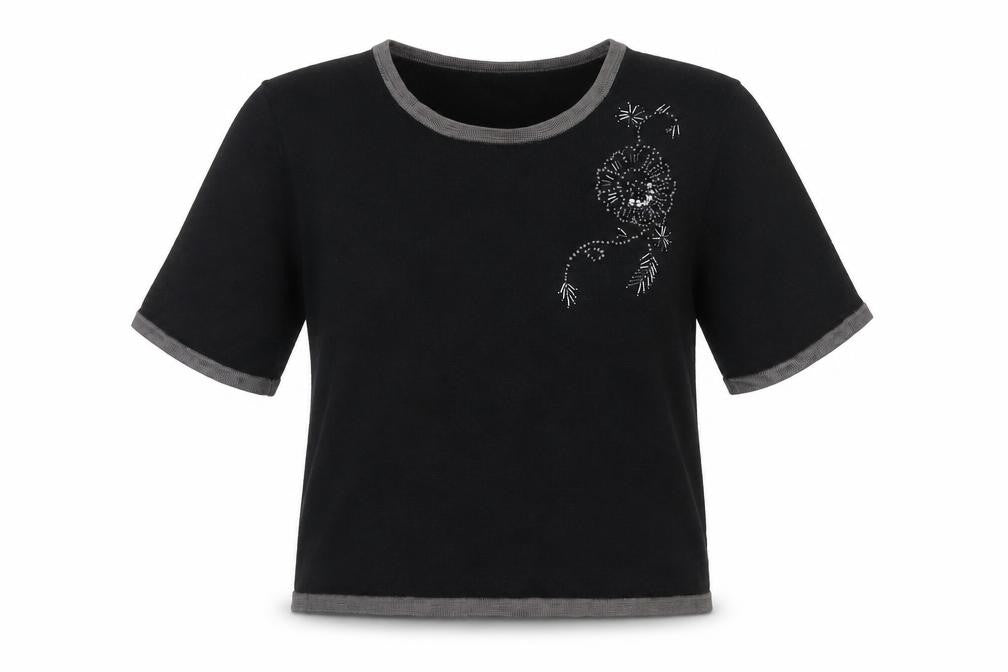 Marks and Spencer Women's Black Beaded Wool Blend Short Sleeve Knit Top Size 12