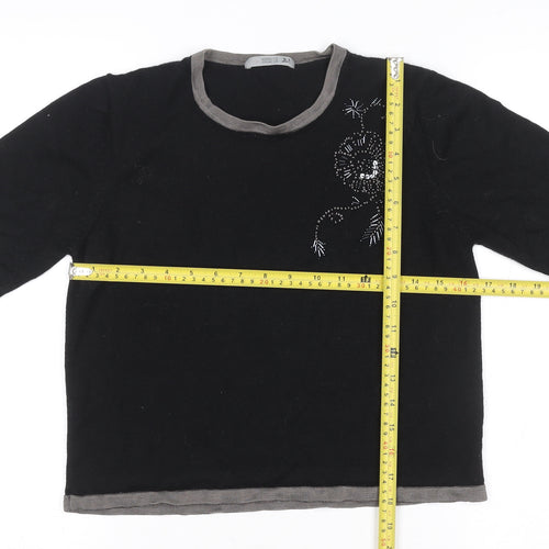 Marks and Spencer Women's Black Beaded Wool Blend Short Sleeve Knit Top Size 12