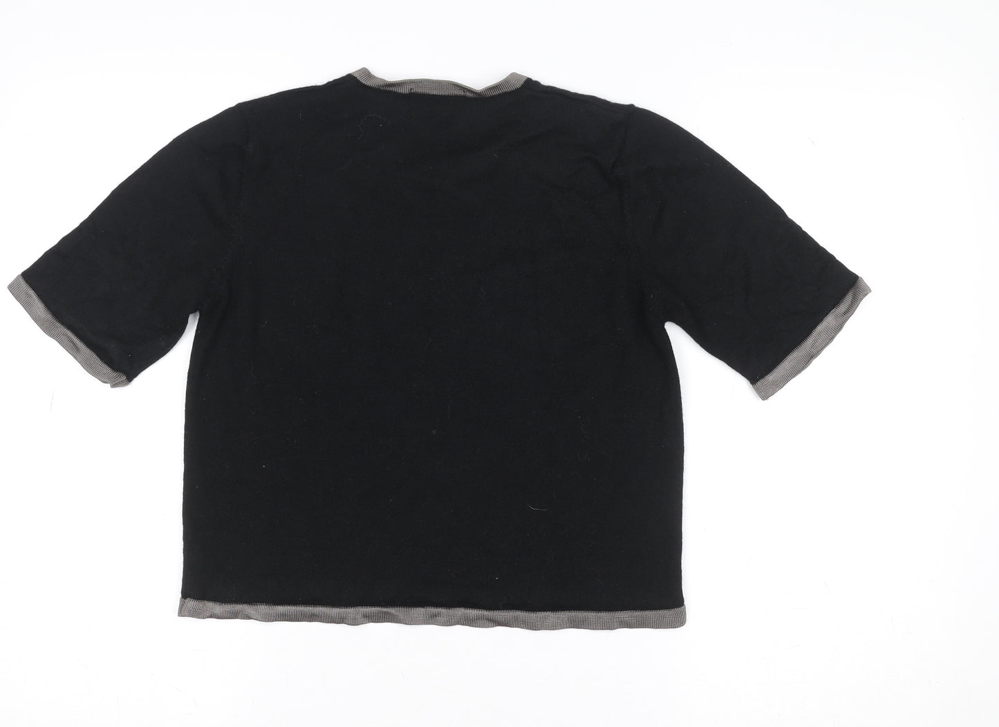 Marks and Spencer Women's Black Beaded Wool Blend Short Sleeve Knit Top Size 12