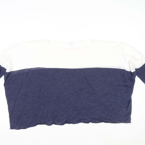 360 Sweater Women Blue White Linen Colourblock Cropped T-Shirt S