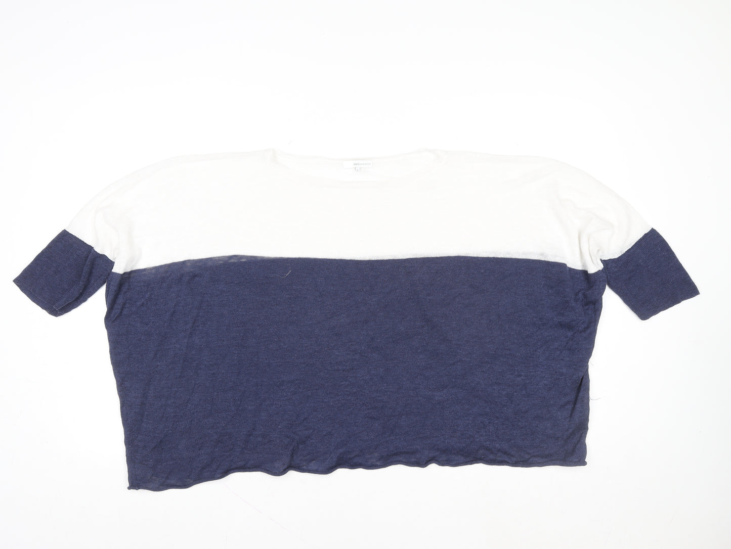 360 Sweater Women Blue White Linen Colourblock Cropped T-Shirt S
