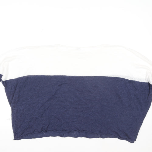 360 Sweater Women Blue White Linen Colourblock Cropped T-Shirt S