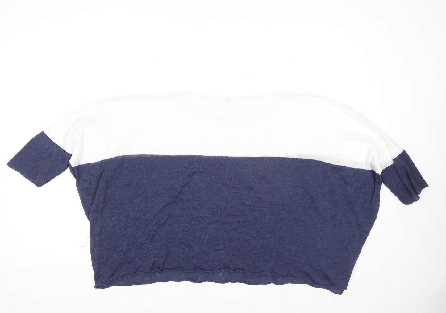 360 Sweater Women Blue White Linen Colourblock Cropped T-Shirt S