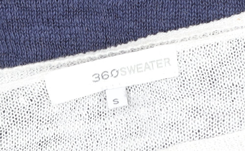 360 Sweater Women Blue White Linen Colourblock Cropped T-Shirt S