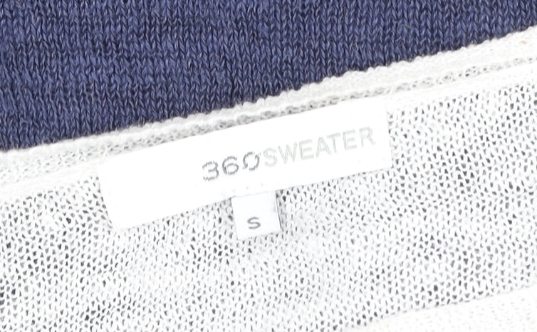 360 Sweater Women Blue White Linen Colourblock Cropped T-Shirt S