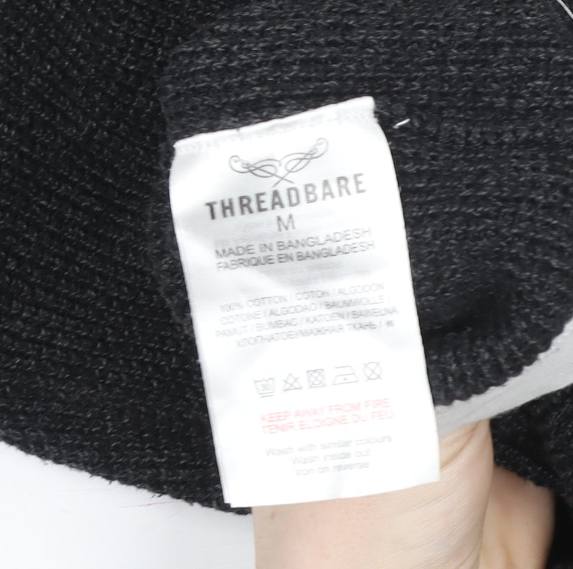 Threadbare Men's Black Cotton Knit Pullover Sweatshirt Size M