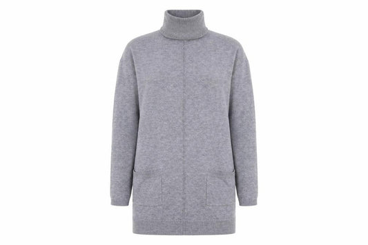 Front view of FatFace Women’s Grey Wool Knit Roll Neck Jumper Dress, size UK 10