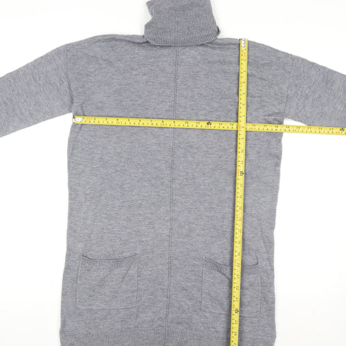 Fat Face Women’s Grey Wool Knit Roll Neck Jumper Dress Size 10