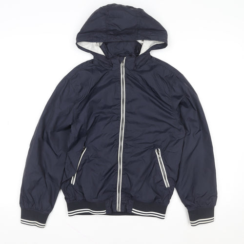 H&M Boys Blue Hooded Windbreaker Jacket 8 Years Full Zip Lightweight