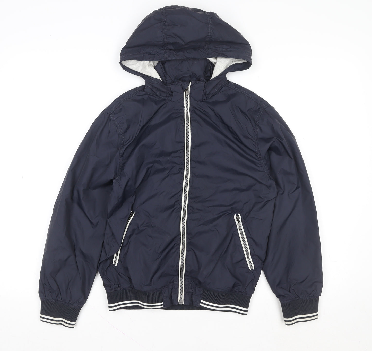 H&M Boys Blue Hooded Windbreaker Jacket 8 Years Full Zip Lightweight