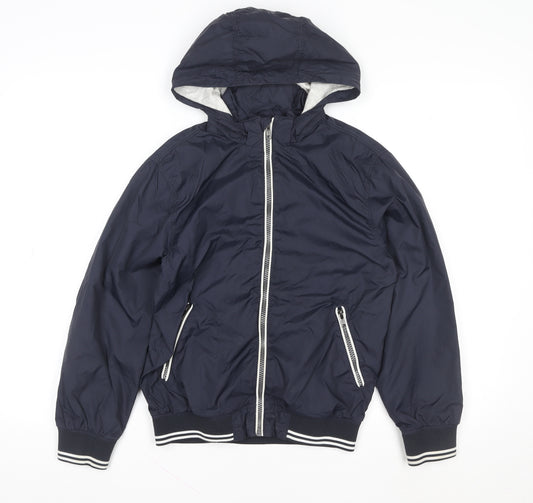 H&M Boys Blue Hooded Windbreaker Jacket 8 Years Full Zip Lightweight