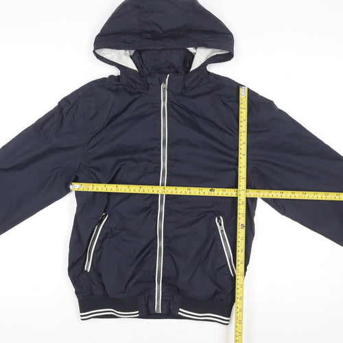 H&M Boys Blue Hooded Windbreaker Jacket 8 Years Full Zip Lightweight