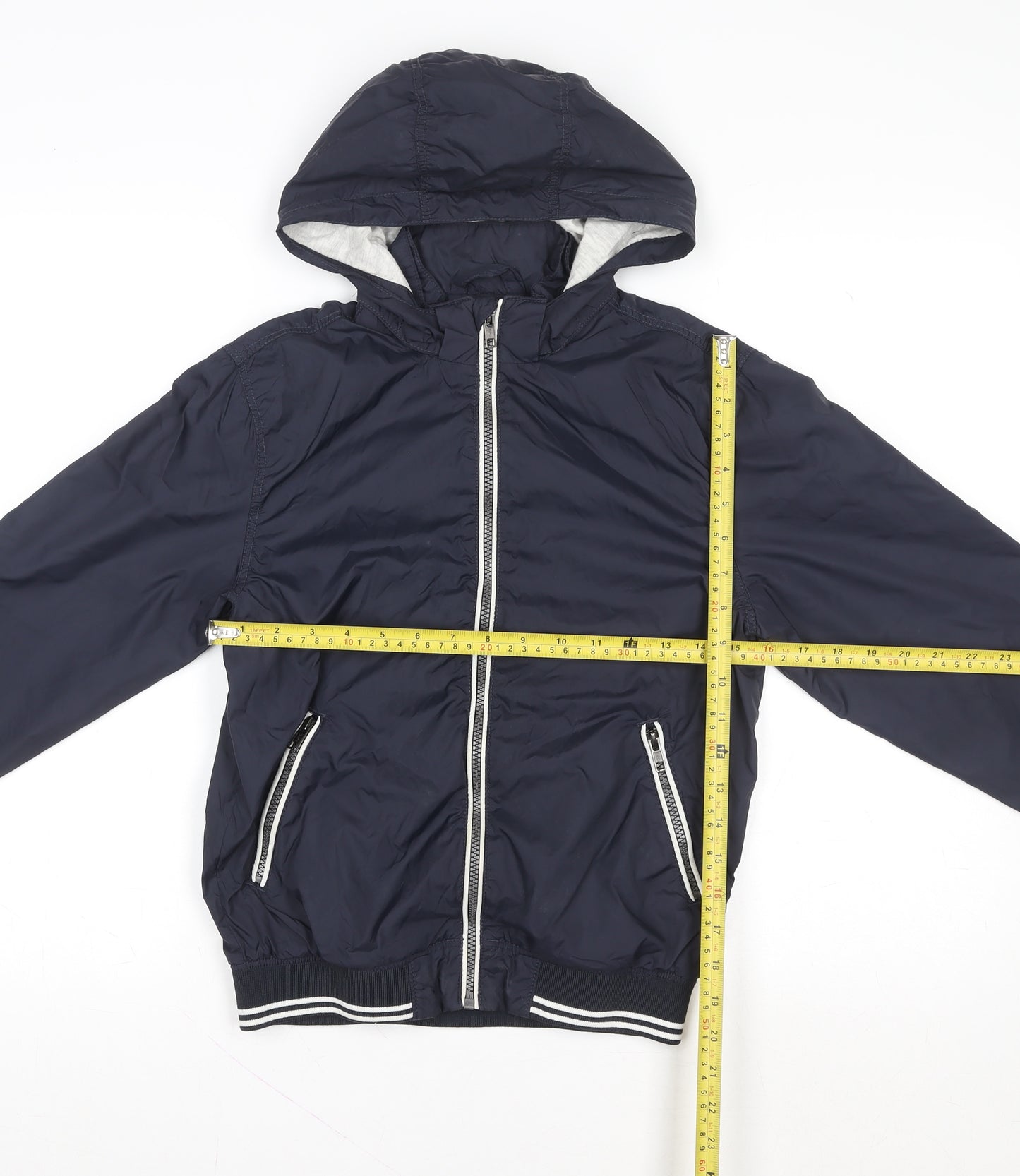 H&M Boys Blue Hooded Windbreaker Jacket 8 Years Full Zip Lightweight