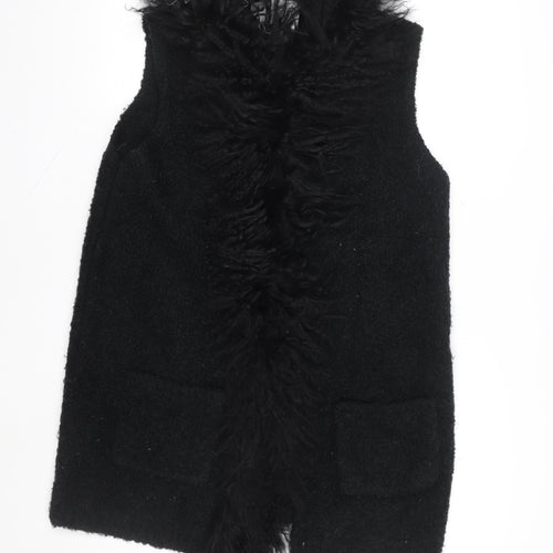 Marella Womens Black Wool Blend Fur Trim Waistcoat Size L