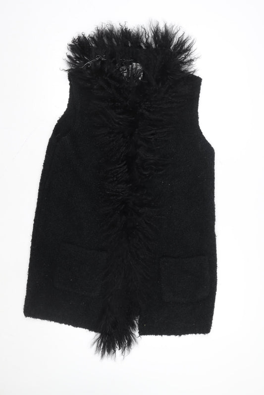 Marella Womens Black Wool Blend Fur Trim Waistcoat Size L
