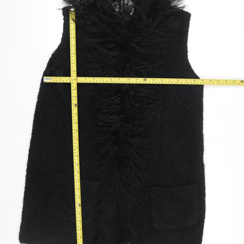 Marella Womens Black Wool Blend Fur Trim Waistcoat Size L
