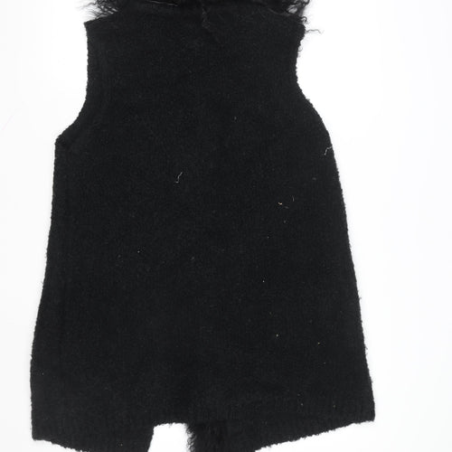Marella Womens Black Wool Blend Fur Trim Waistcoat Size L