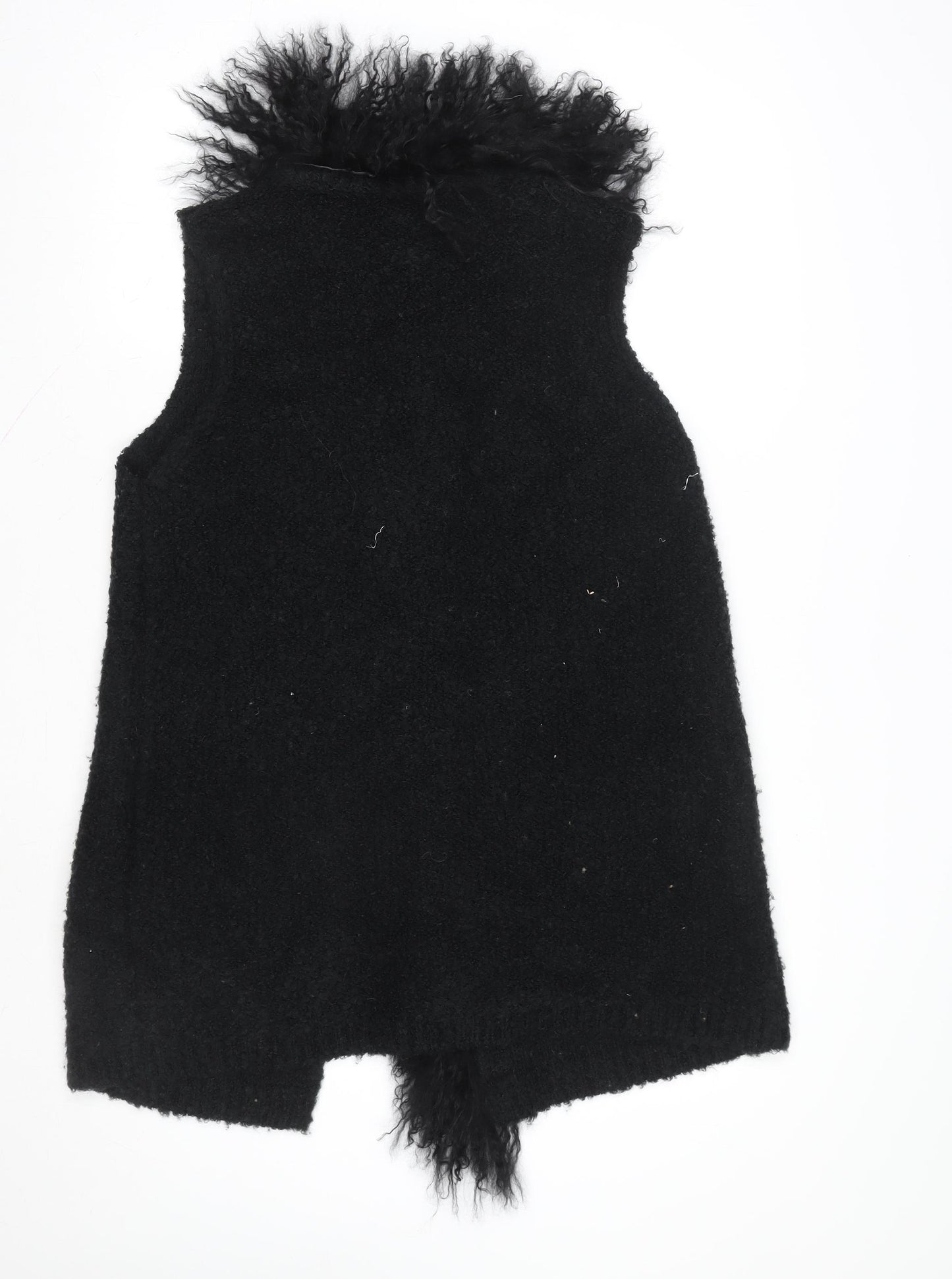 Marella Womens Black Wool Blend Fur Trim Waistcoat Size L