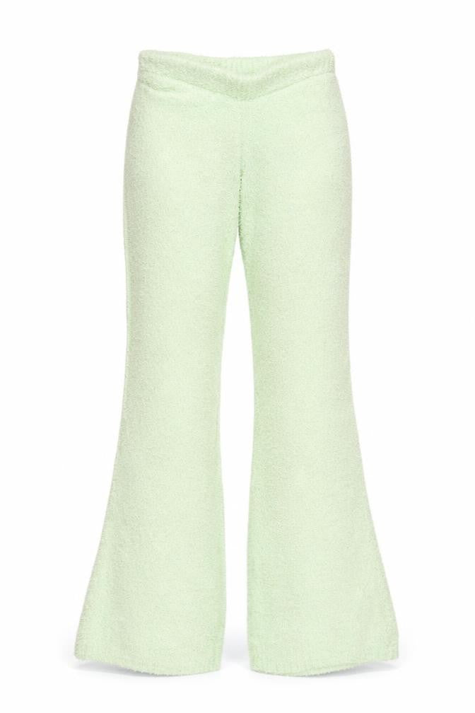 Front view of Oh Polly Women Mint Green Flared Fleece Trousers Medium