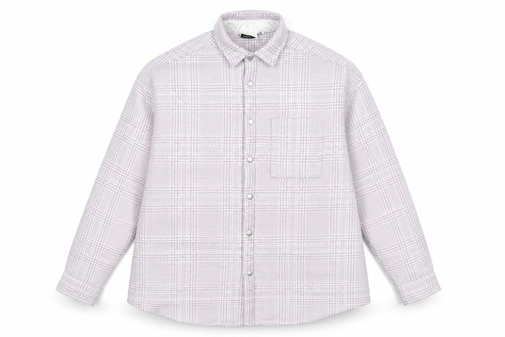 Front view of ASOS Design Women Pink Check Shacket Jacket M Relaxed Fit