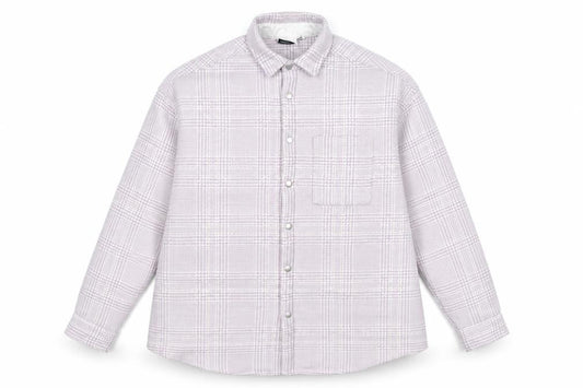 Front view of ASOS Design Women Pink Check Shacket Jacket M Relaxed Fit