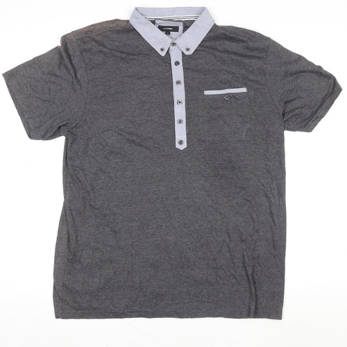 Peter Werth Men's Grey Short Sleeve Button-Down Polo Shirt Size L