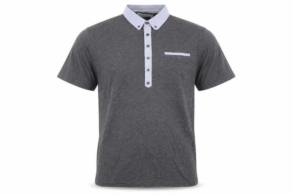 Front view of Peter Werth Men's Grey Short Sleeve Button-Down Polo Shirt, size L