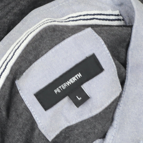 Peter Werth Men's Grey Short Sleeve Button-Down Polo Shirt Size L