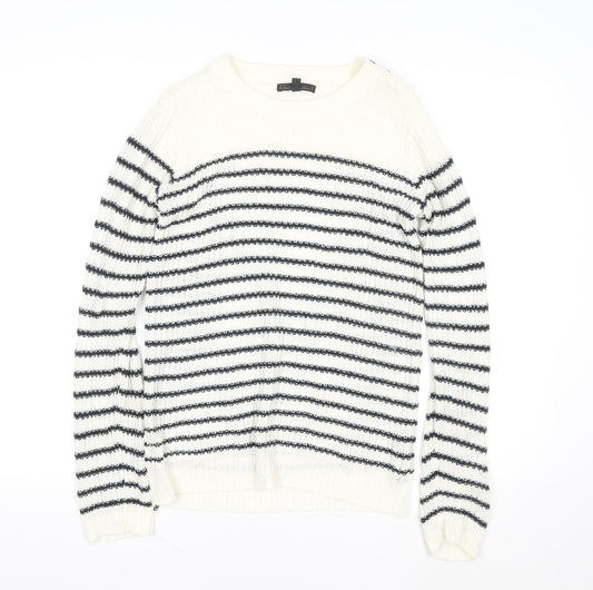 Lucca Couture Women's Ivory Black Striped Knit Jumper Size M