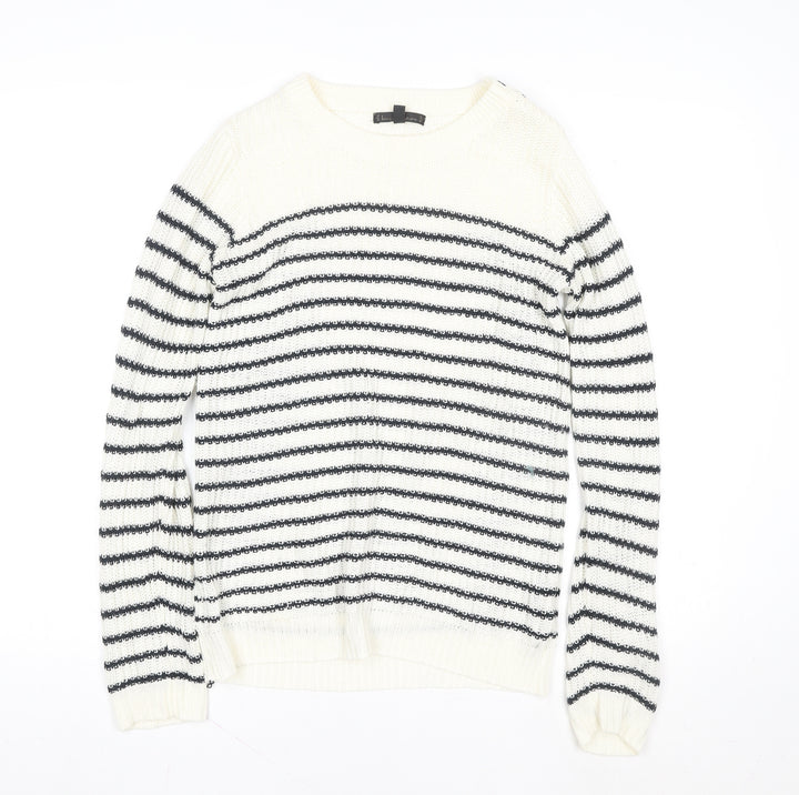 Lucca Couture Women's Ivory Black Striped Knit Jumper Size M