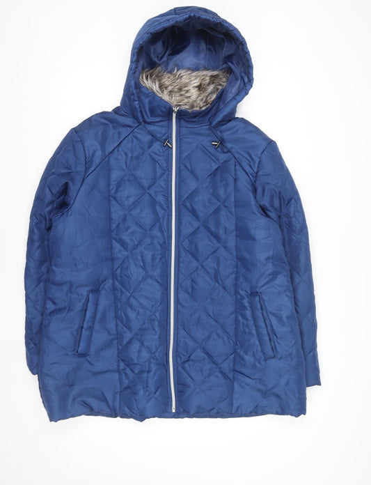 Anne de Lançay Women Blue Quilted Hooded Puffer Jacket L