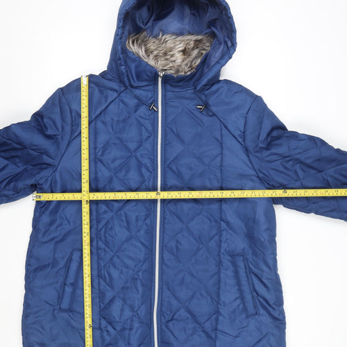 Anne de Lançay Women Blue Quilted Hooded Puffer Jacket L