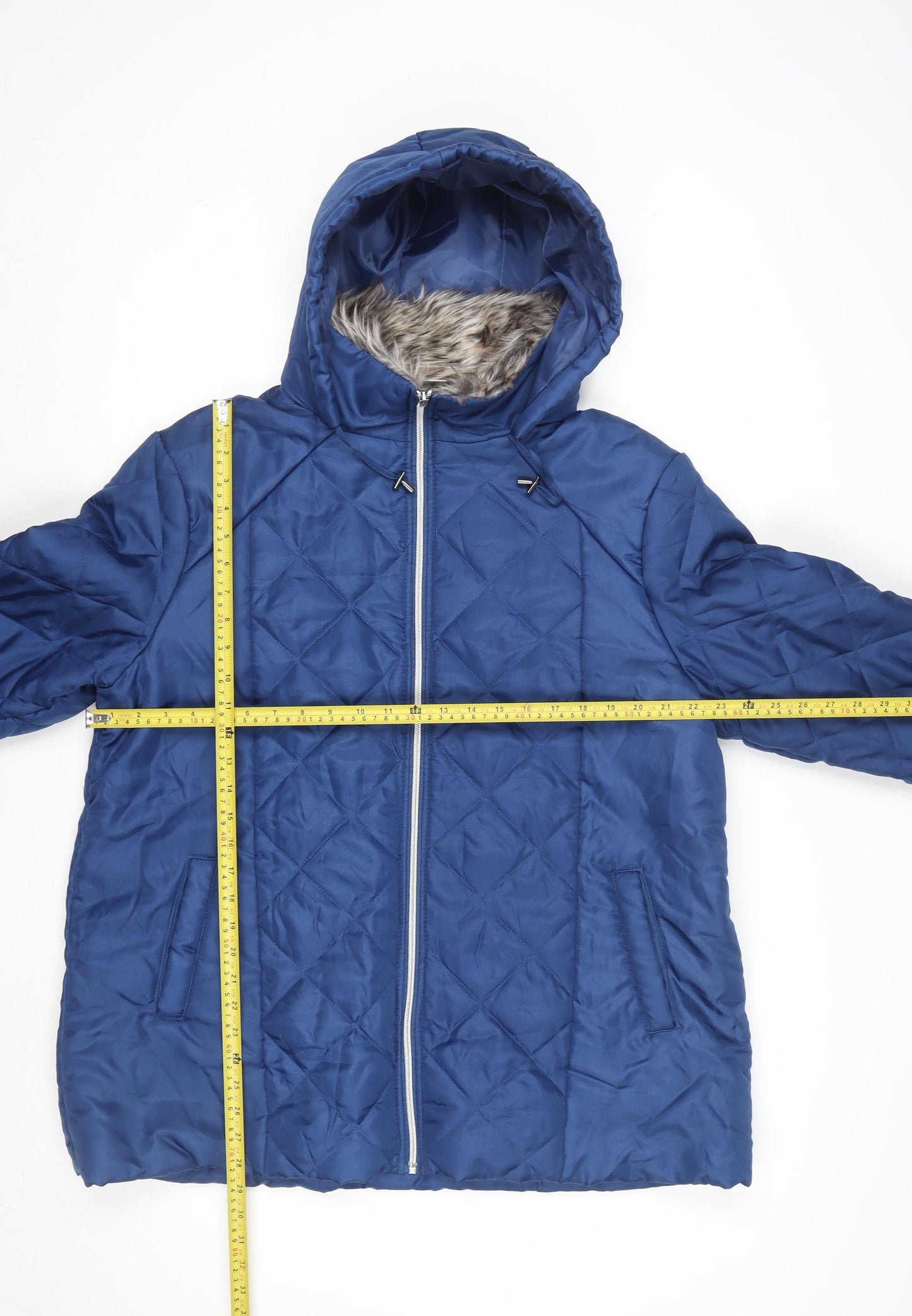 Anne de Lançay Women Blue Quilted Hooded Puffer Jacket L
