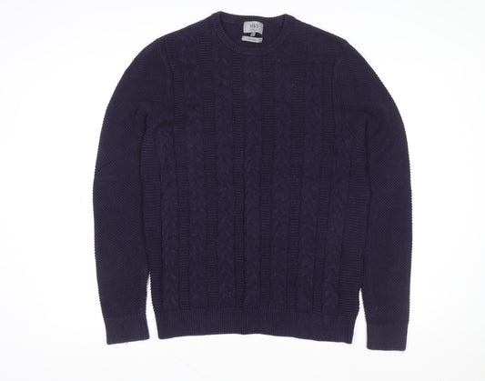 Marks and Spencer Men's Purple Cotton Knit Sweater L Pullover Crew Neck