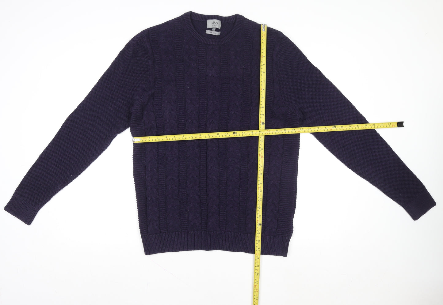 Marks and Spencer Men's Purple Cotton Knit Sweater L Pullover Crew Neck