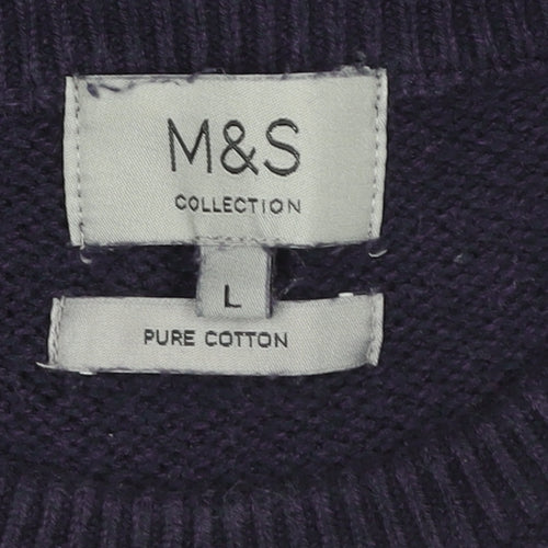 Marks and Spencer Men's Purple Cotton Knit Sweater L Pullover Crew Neck