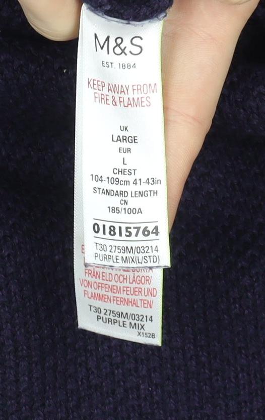 Marks and Spencer Men's Purple Cotton Knit Sweater L Pullover Crew Neck