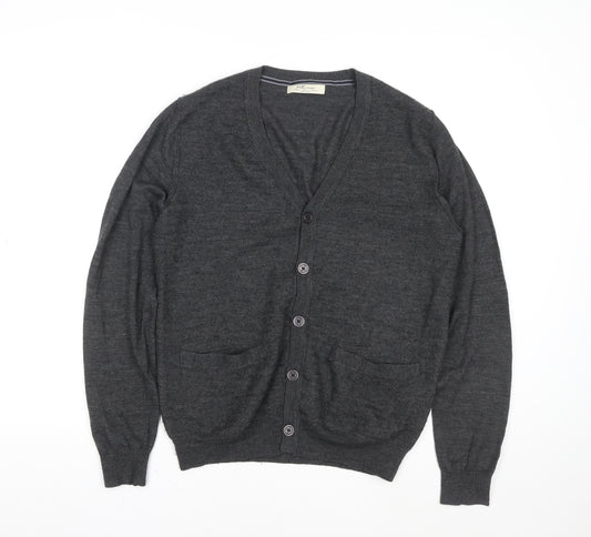 Mango Men Grey Wool Cardigan L V-Neck Classic Knit