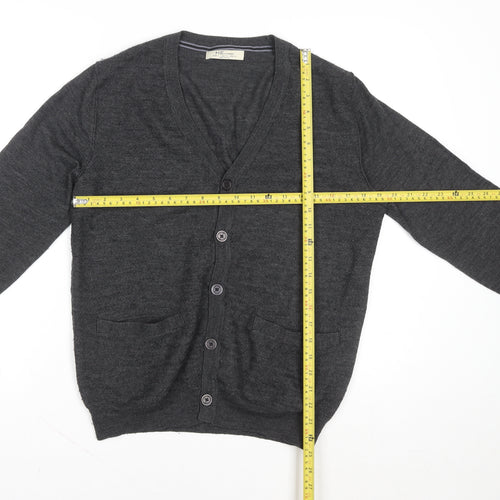 Mango Men Grey Wool Cardigan L V-Neck Classic Knit