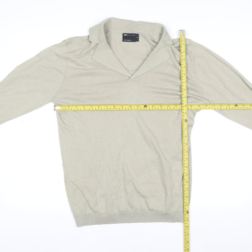ASOS DESIGN Men's Beige Long Sleeve Cotton Polo Shirt M