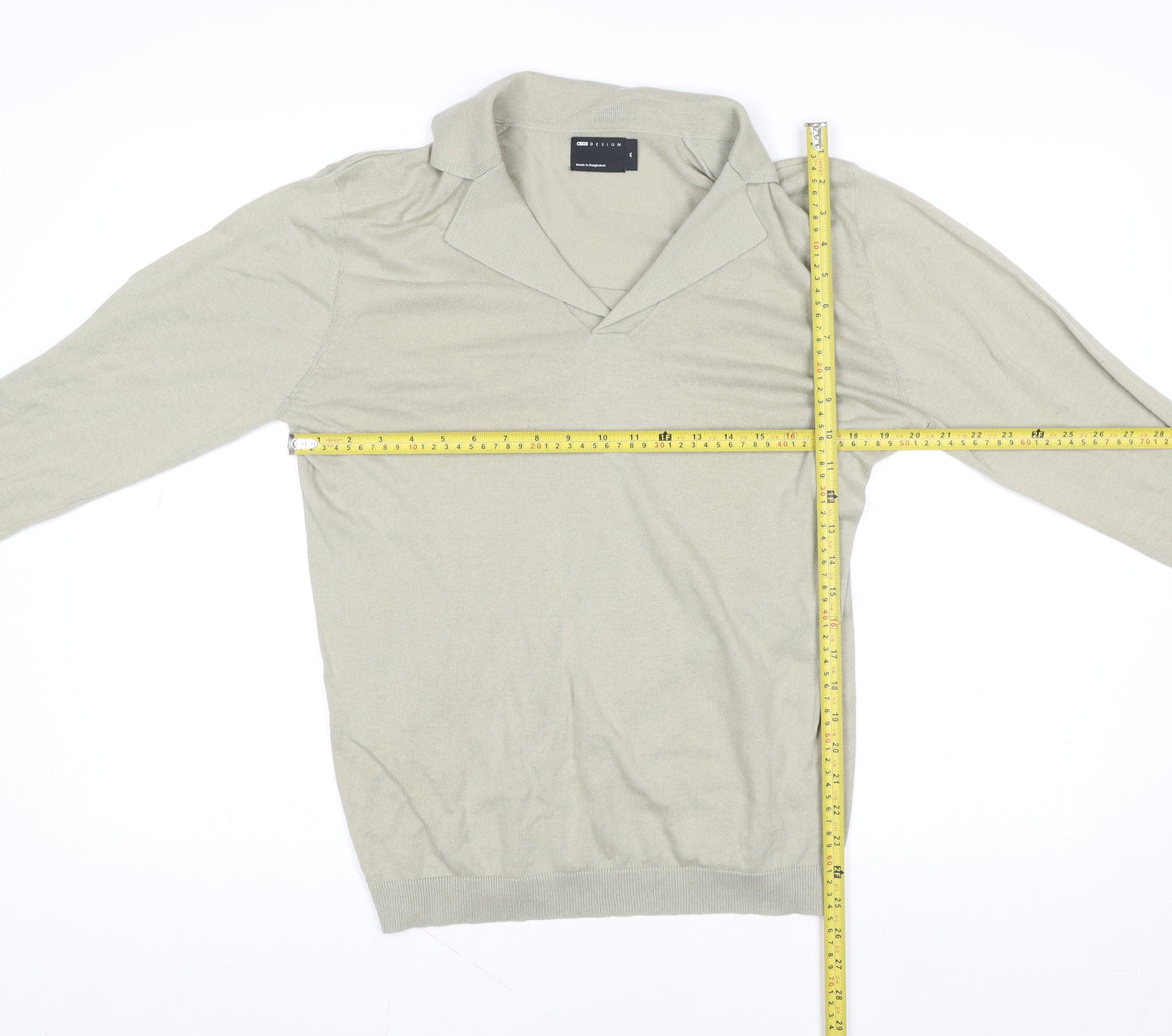 ASOS DESIGN Men's Beige Long Sleeve Cotton Polo Shirt M