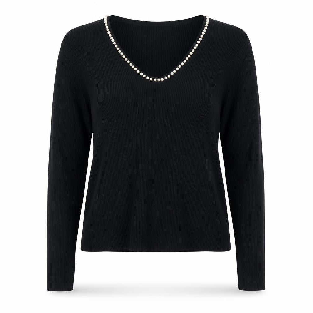Front view of Marks & Spencer Women's Black Beaded Scoop Neck Knit Blouse, size M