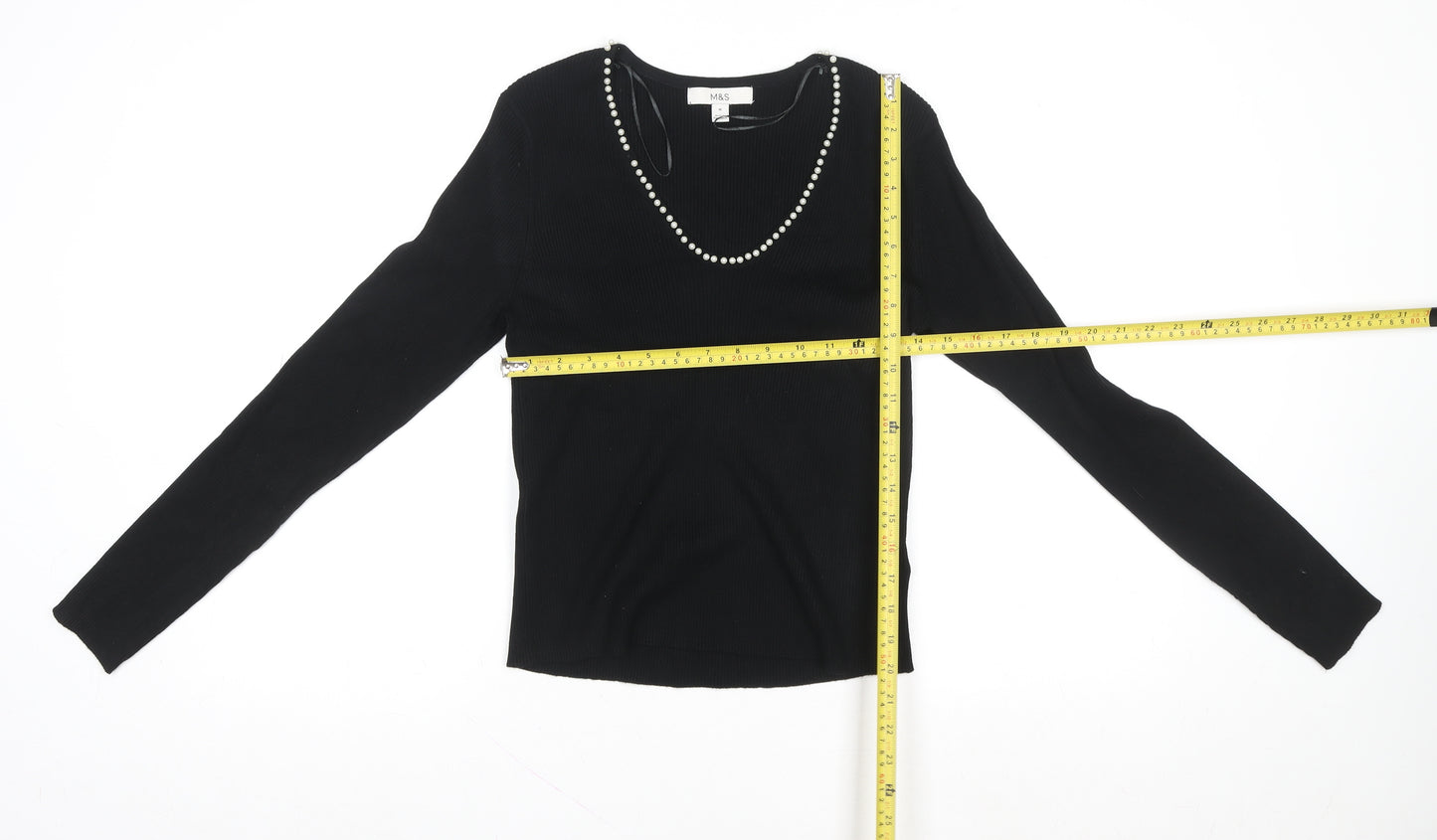 Marks and Spencer Women's Black Beaded Scoop Neck Knit Blouse Size M