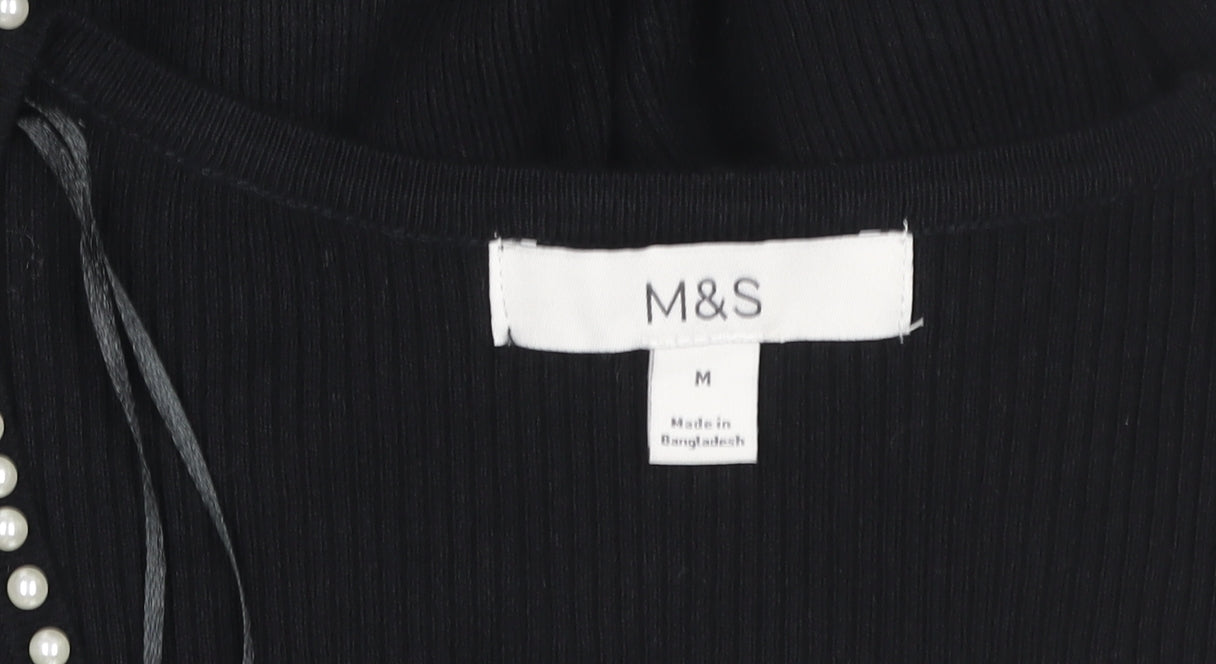 Marks and Spencer Women's Black Beaded Scoop Neck Knit Blouse Size M