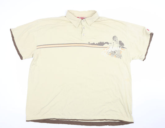 Animal Men's Beige 3XL Cotton Graphic Collared Polo Shirt