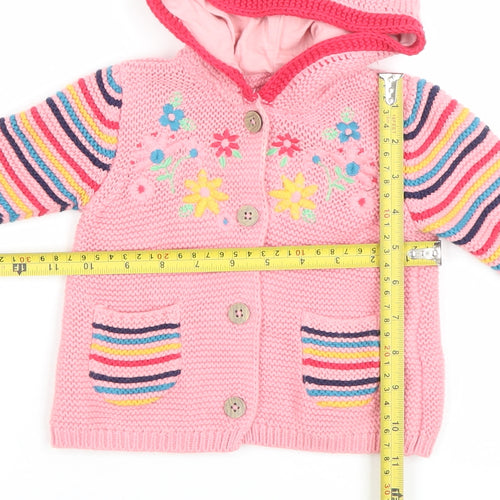 Tu Pink Hooded Knitted Cardigan 0-3 Months Baby Girls Flower Stripe Cotton