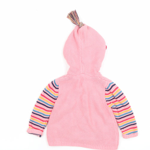 Tu Pink Hooded Knitted Cardigan 0-3 Months Baby Girls Flower Stripe Cotton