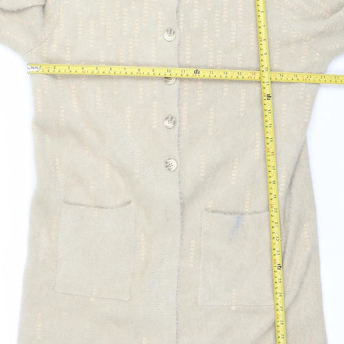 Miyoko Women Beige Knit Short Sleeve Cardigan M Lightweight Button