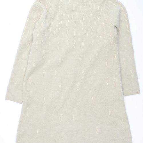 Miyoko Women Beige Knit Short Sleeve Cardigan M Lightweight Button